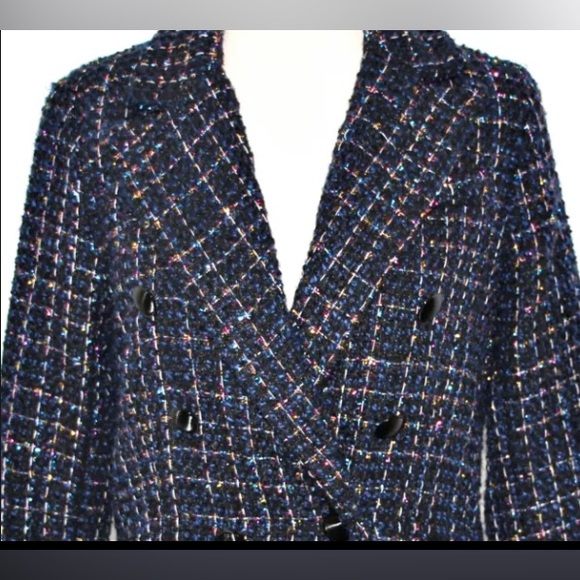 NWOT House of Harlow Double Breasted Button Blue Tweed Blazer Jacket Sz. Small - Picture 7 of 16